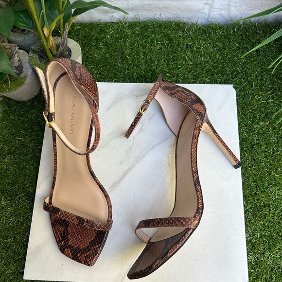 Stuart Weitzman Amelina 95 Snake-Embossed Leather Sandal Size 9.5 - Picture 9 of 12